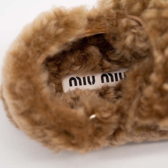 size 36eu 6 US Miu Miu Camel Brown Shearling Sandals - Picture 8 of 13